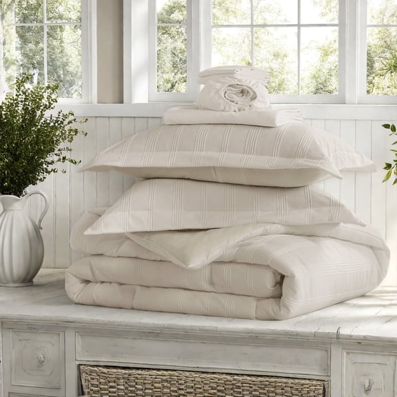 Neutral Queen Bedding Sets Soft Polyester Comforter with Modern Striped Design for Cozy Home