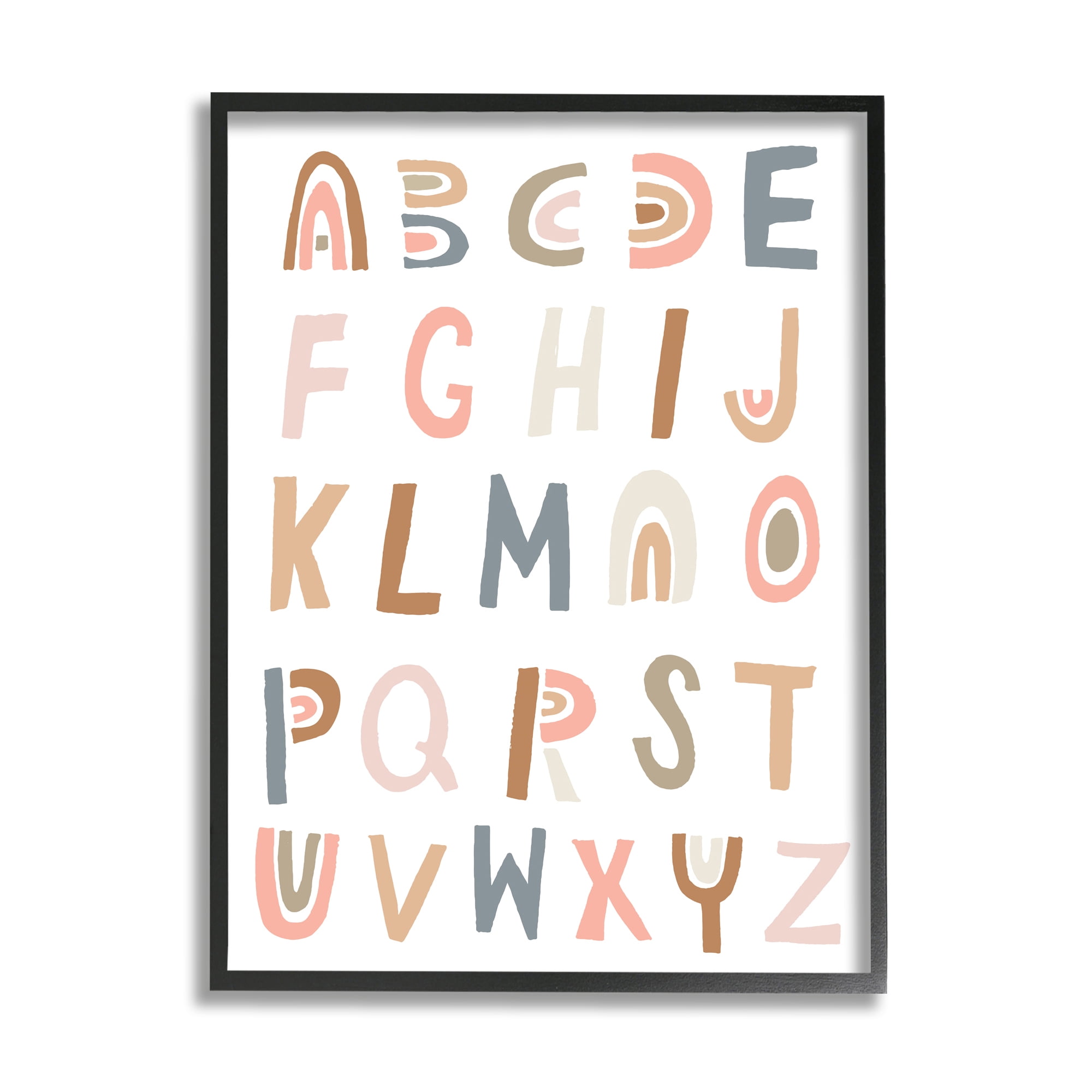 Neutral Rainbow Alphabet Chart Beige Typography 11 in x 14 in Framed Painting Art Print, by Stupell Home Décor