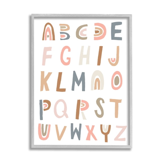 Neutral Rainbow Alphabet Chart Beige Typography 16 in x 20 in Framed Painting Art Print, by Stupell Home Décor