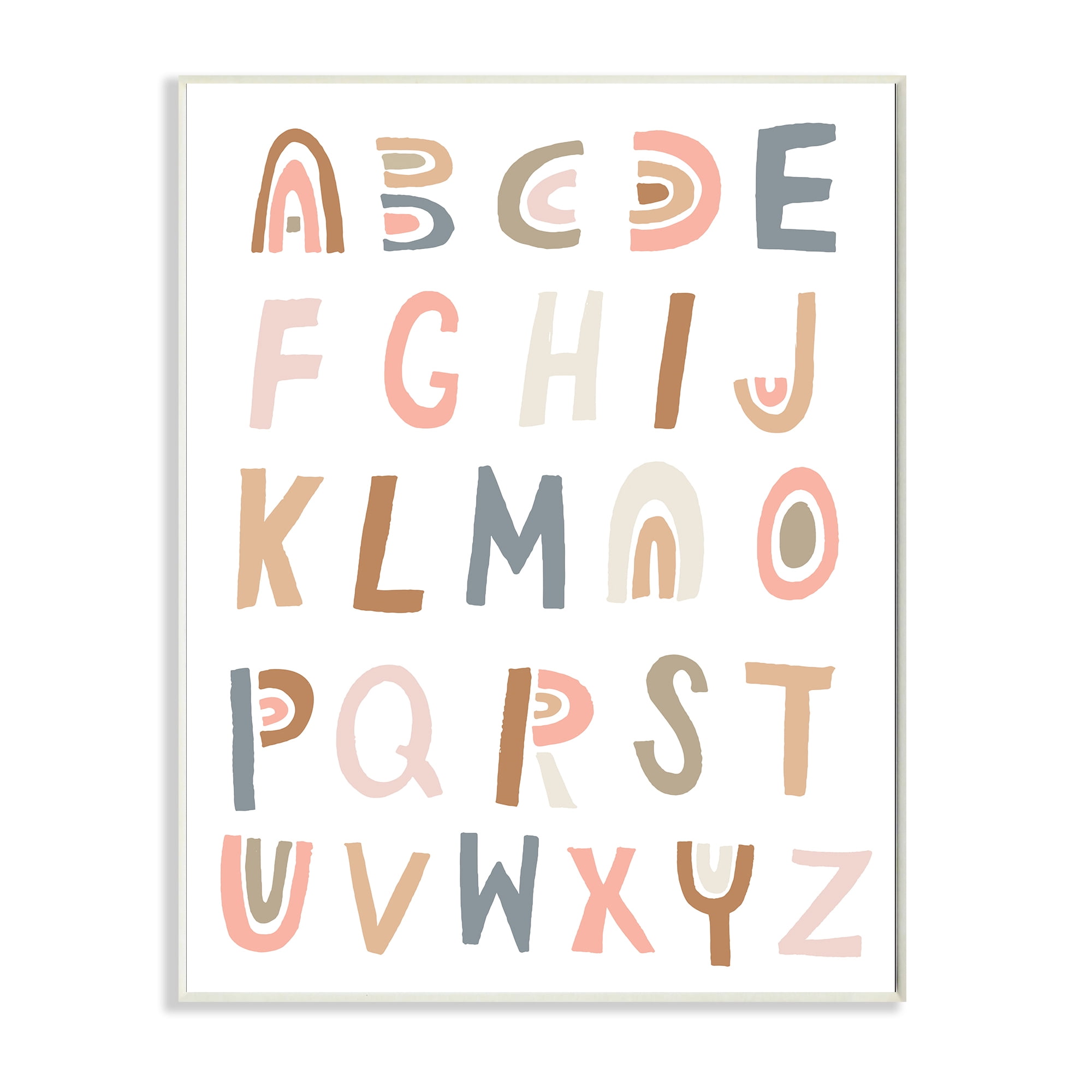 Neutral Rainbow Alphabet Chart Pink Beige Typography 13 in x 19 in Framed Painting Art Prints, by Stupell Home Décor