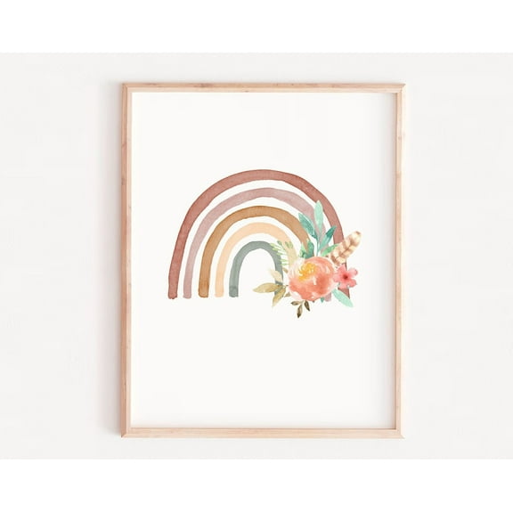 Neutral Rainbow Print, Boho Rainbow Print, Blush Rainbow Print, Baby Girl Gift, Rainbow, Vintage Rainbow, Rainbow Nursery, Floral Wall Art, Modern Wall Decor, 16x24 UNFRAMED