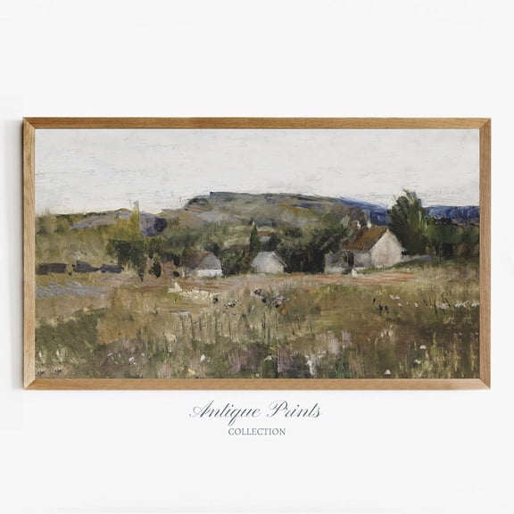 Neutral Rustic Farmhouse Tv Art Vintage Landscape Samsung Floral Country Painting 4K Tv Art Poster , Poster Print Only