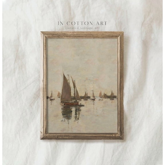 Neutral Sailboat Oil Painting / Rustic Coastal Wall Art / Lake HouseDecor Size 24x36 Unframed Poster