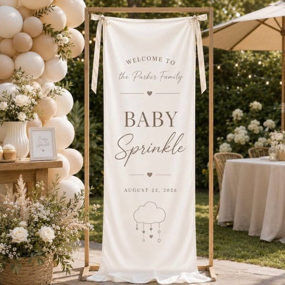 Neutral Satin Welcome Sign, Custom Name Date Banner, Personalized Event Party Decor