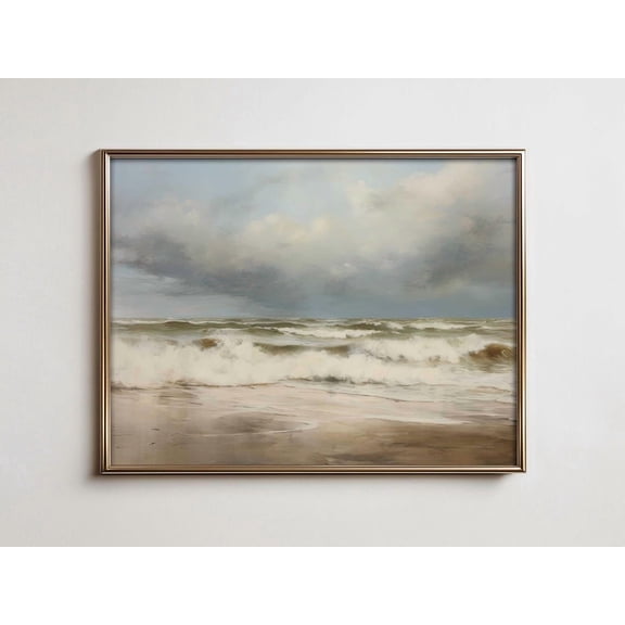 Neutral Seascape, Calm Storm Ocean Coastal Art Unframed Paper Print