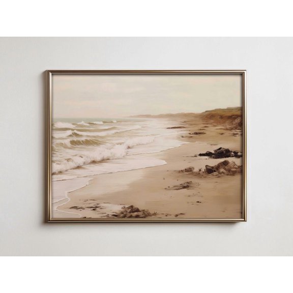 Neutral Seascape, Calm Storm Ocean Coastal Art Unframed Paper Print