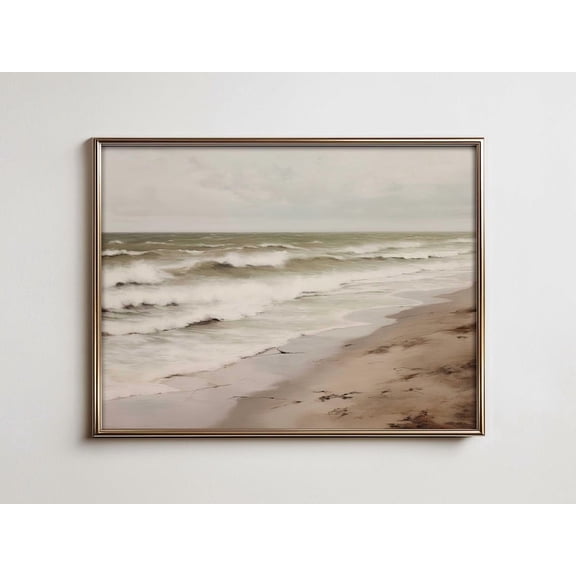 Neutral Seascape Print, Calm Storm Ocean Waves Unframed Paper Print