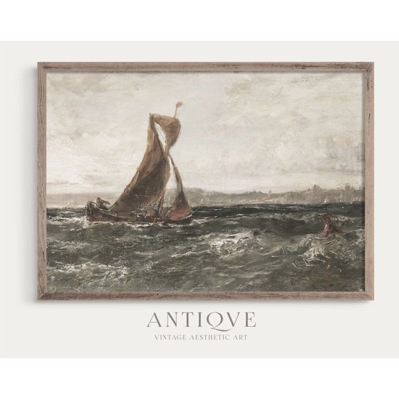 Neutral Seascape With Boat, Vintage Ireland Home Decor,Vintage Irish Seascape, Home Decor UNFRAMED Poster, Wall Art for Decor, Present, 8x12