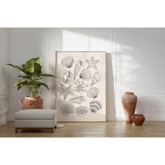 Neutral Seashells Print // trendy coastal wall art, beach prints, coastal wall art, beach house decor, beachy wall art, WALL ART Unframed Paper Print