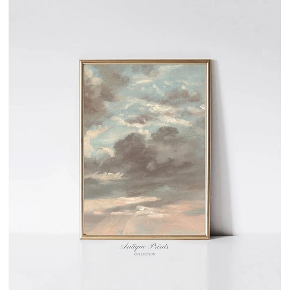 Neutral Sky, Vintage Blush Sky Wall Art, Clouds Study Wall Art, Nursery Decor, Antique Cloudy Sky Print, Unframed Paper Print