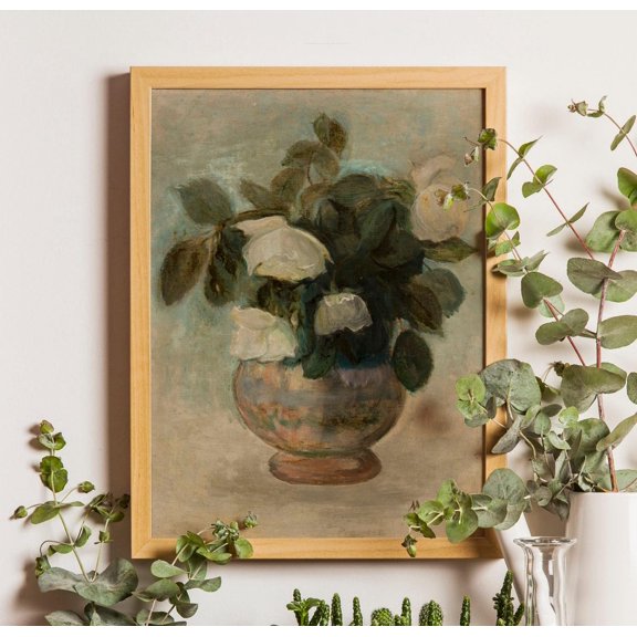 Neutral Still Life Roses, Vintage Botanical , Farmhouse Decor, Floral Still Life, Vintage Still Life Flowers Unframed Paper Print