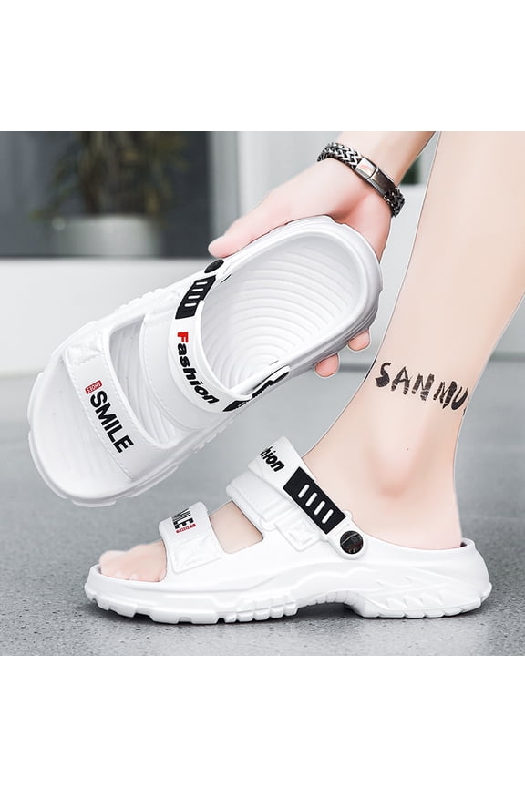 Neutral Style Men’s Summer Outdoor Slippers, minimalist athletic slide design, hollow breathable structure, fast-drying anti-slip sole, portable shoes for camping, shower and urban casual walks ﻿