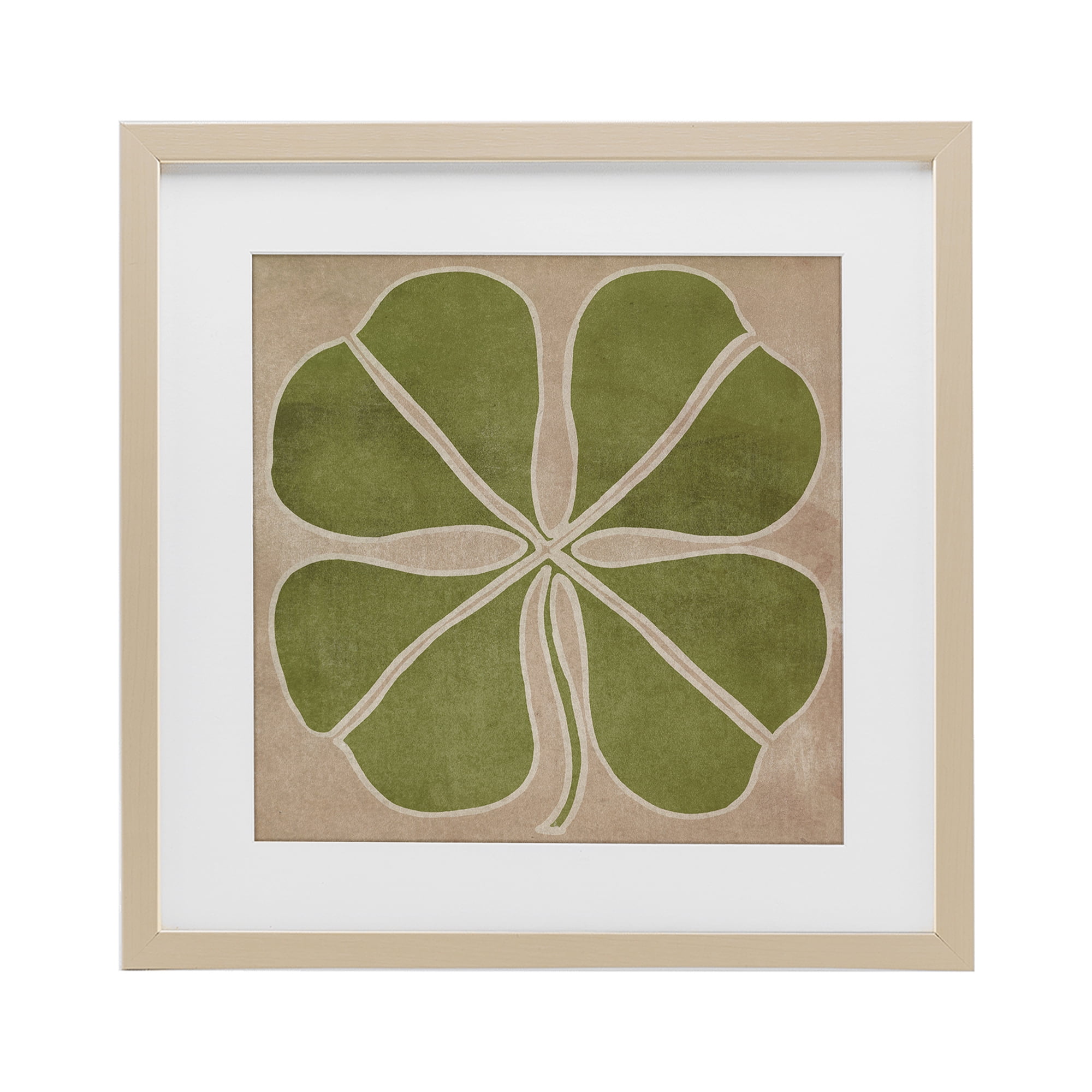 Neutral Symmetrical Clover Birch Framed Print Under Glass, design by June Erica Vess