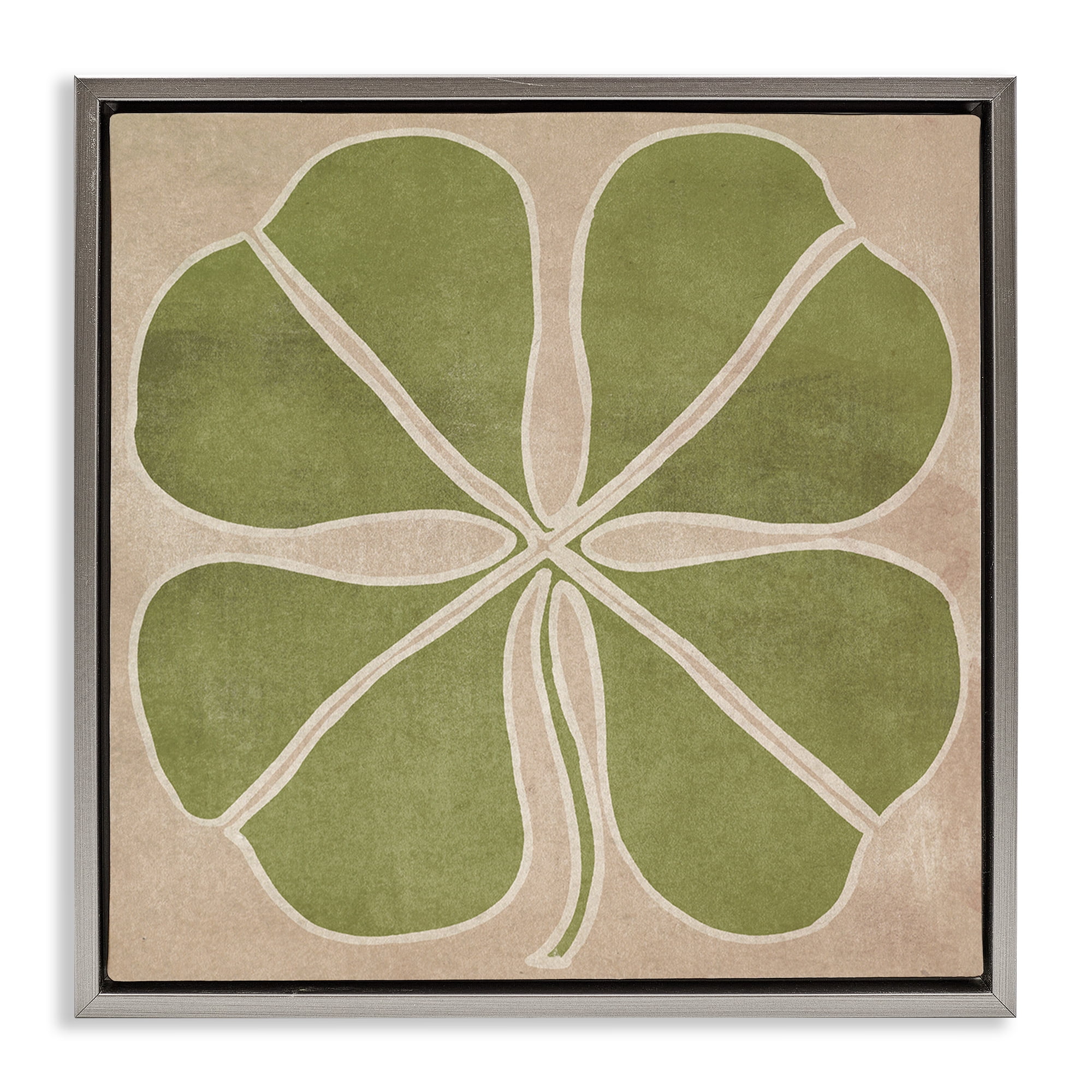 Neutral Symmetrical Clover Gray Framed Floater Canvas Wall Art, design by June Erica Vess