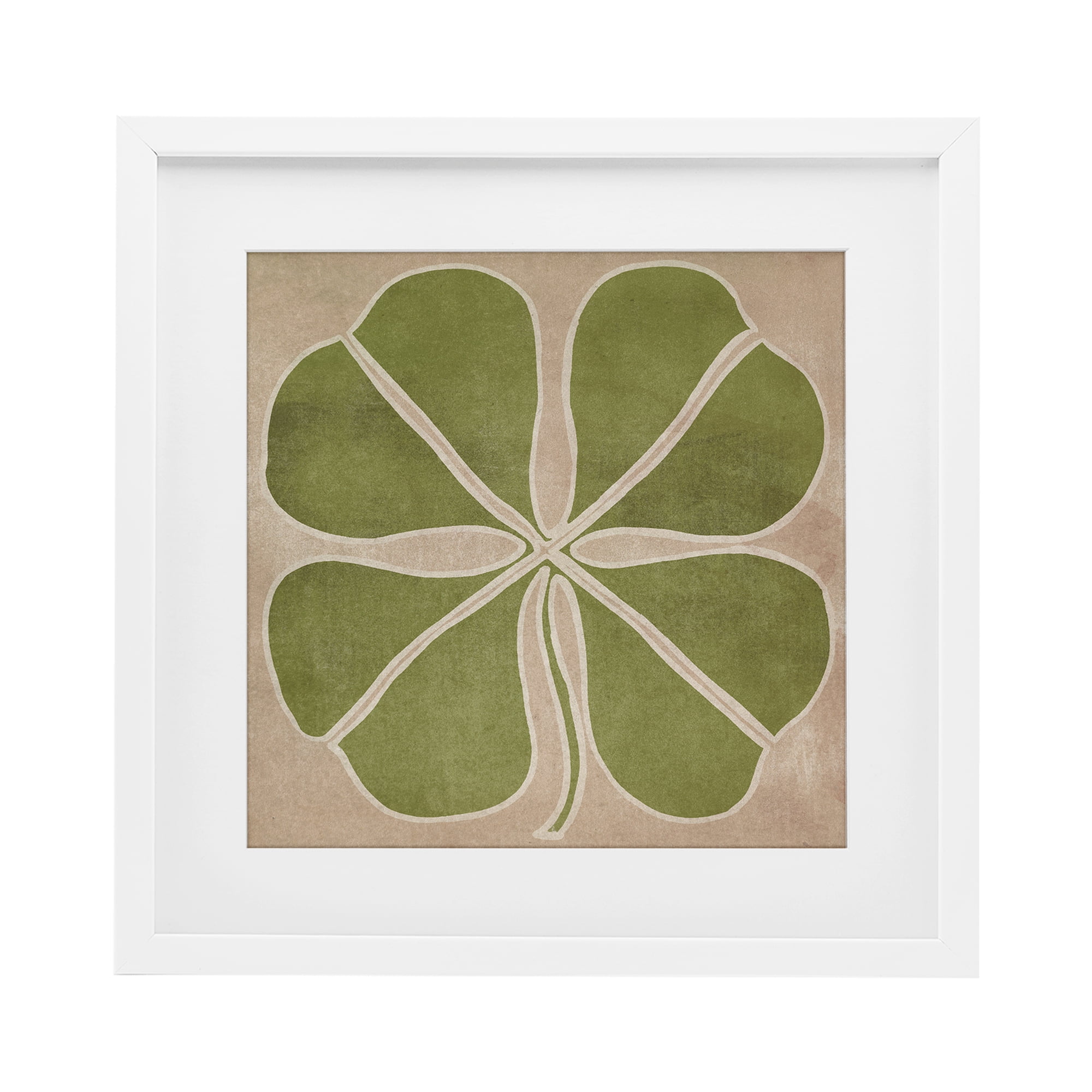 Neutral Symmetrical Clover White Framed Print Under Glass, design by June Erica Vess