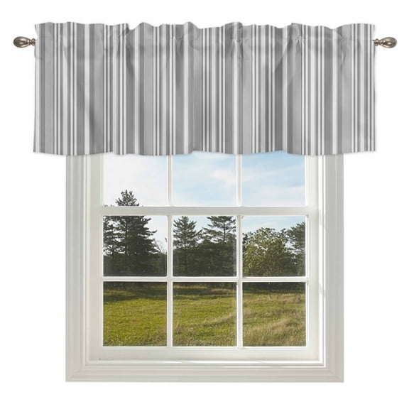Neutral Textured Striped Valances for Windows Light Grey Thin Stripe Pattern Rod Pocket Curtain Valance Window Treatment Short Curtains for Kitchen Living Room,42x12in