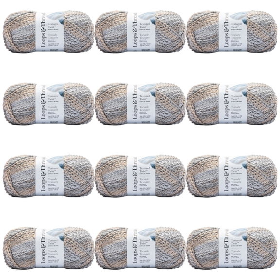 Loops & Threads Neutral Textured Twist Yarn - Bulky Weight Yarn for Knitting, Crochet, Weaving, Arts & Crafts, 12 Pack