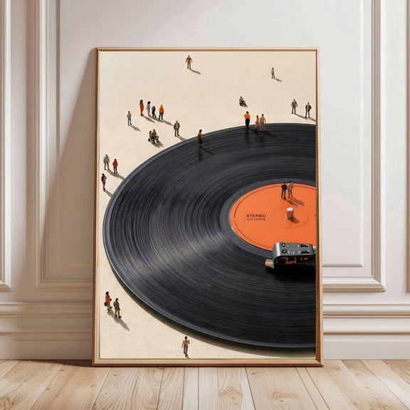 Neutral Tone Canvas Painting Vintage Aesthetic Wall Decor 1pc Vintage Record Wall Art, Retro Music Aesthetic Print On Canvas, Colorful LP Collage Poster, Nostalgic Decor For Student Dorm, Teen Bedroo