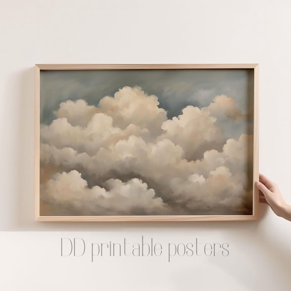 Neutral Tone Clouds Vintage Modern Wall Art Home Decor UNFRAMED Poster, Wall Art for Decor, Present, 8x12