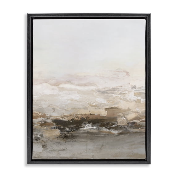 Stupell Industries Neutral Toned Abstract Horizon Black Framed Floater Canvas Wall Art, design by Hazel J., 21 x 17