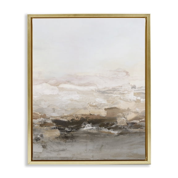 Stupell Industries Neutral Toned Abstract Horizon Gold Framed Floater Canvas Wall Art, design by Hazel J., 31 x 25