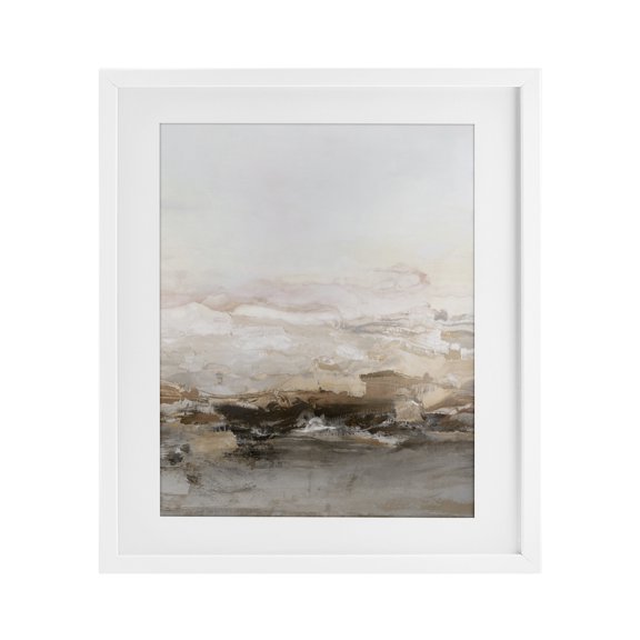 Stupell Industries Neutral Toned Abstract Horizon White Framed Print Under Glass, design by Hazel J., 16 x 13