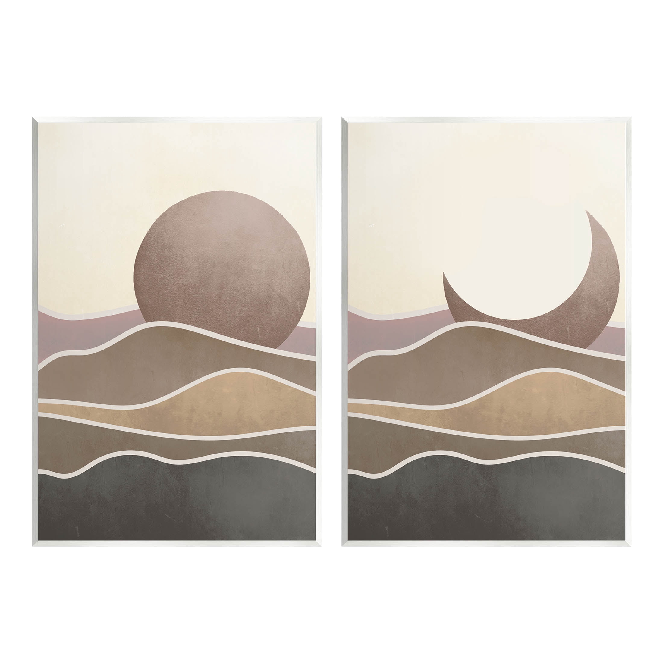 Neutral Toned Landscape Sun Moon Landscape Graphic Art Unframed Art Print Wall Art, Set of 2