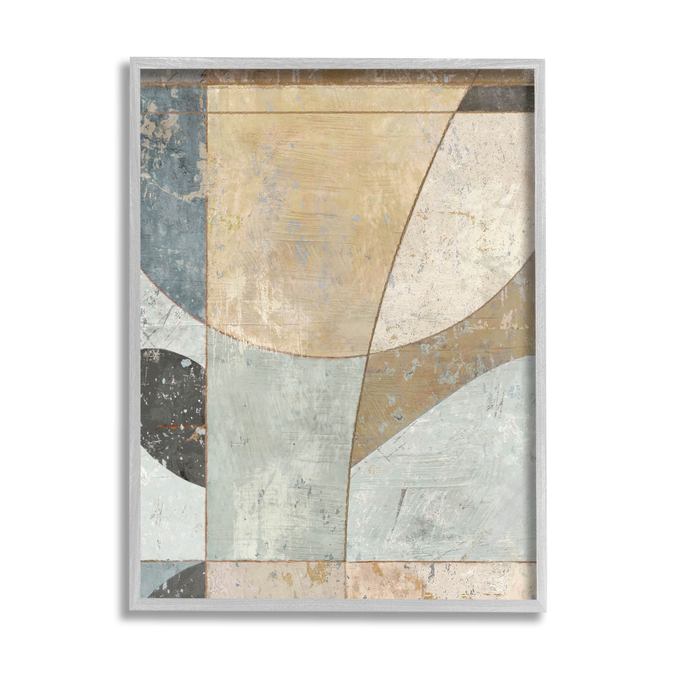 Neutral Tones Curved Shapes Abstract Painting Gray Framed Art Print Wall Art