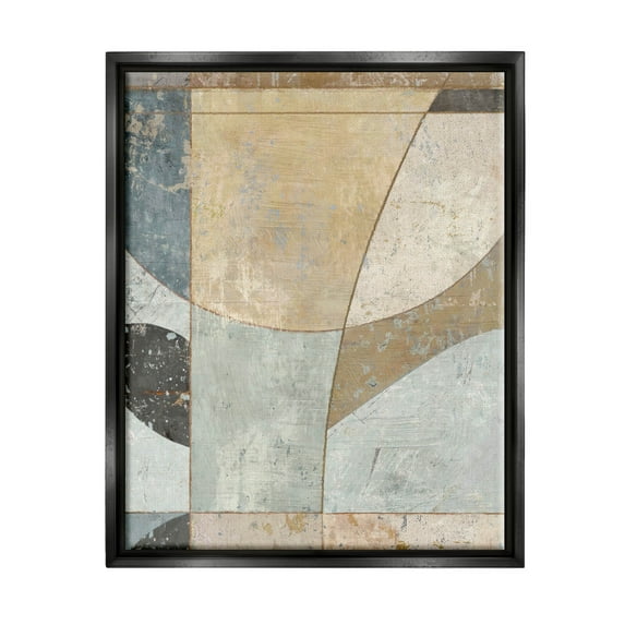 Neutral Tones Curved Shapes Abstract Painting Jet Black Framed Art Print Wall Art