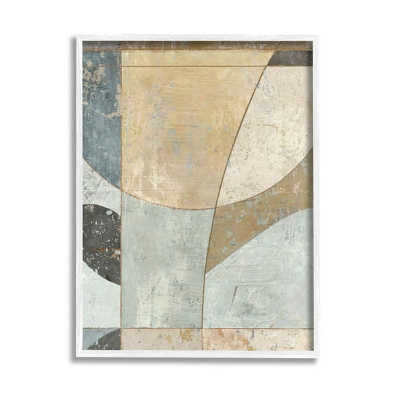 Neutral Tones Curved Shapes Abstract Painting White Framed Art Print Wall Art