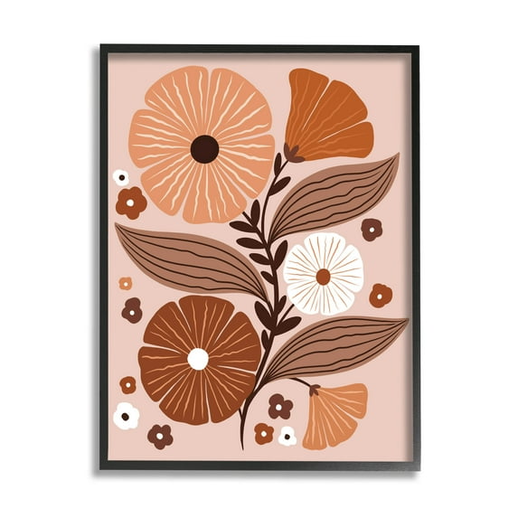 Neutral Tones Flower Shapes Botanical & Floral Graphic Art Black Framed Art Print Wall Art