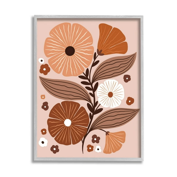 Neutral Tones Flower Shapes Botanical & Floral Graphic Art Gray Framed Art Print Wall Art