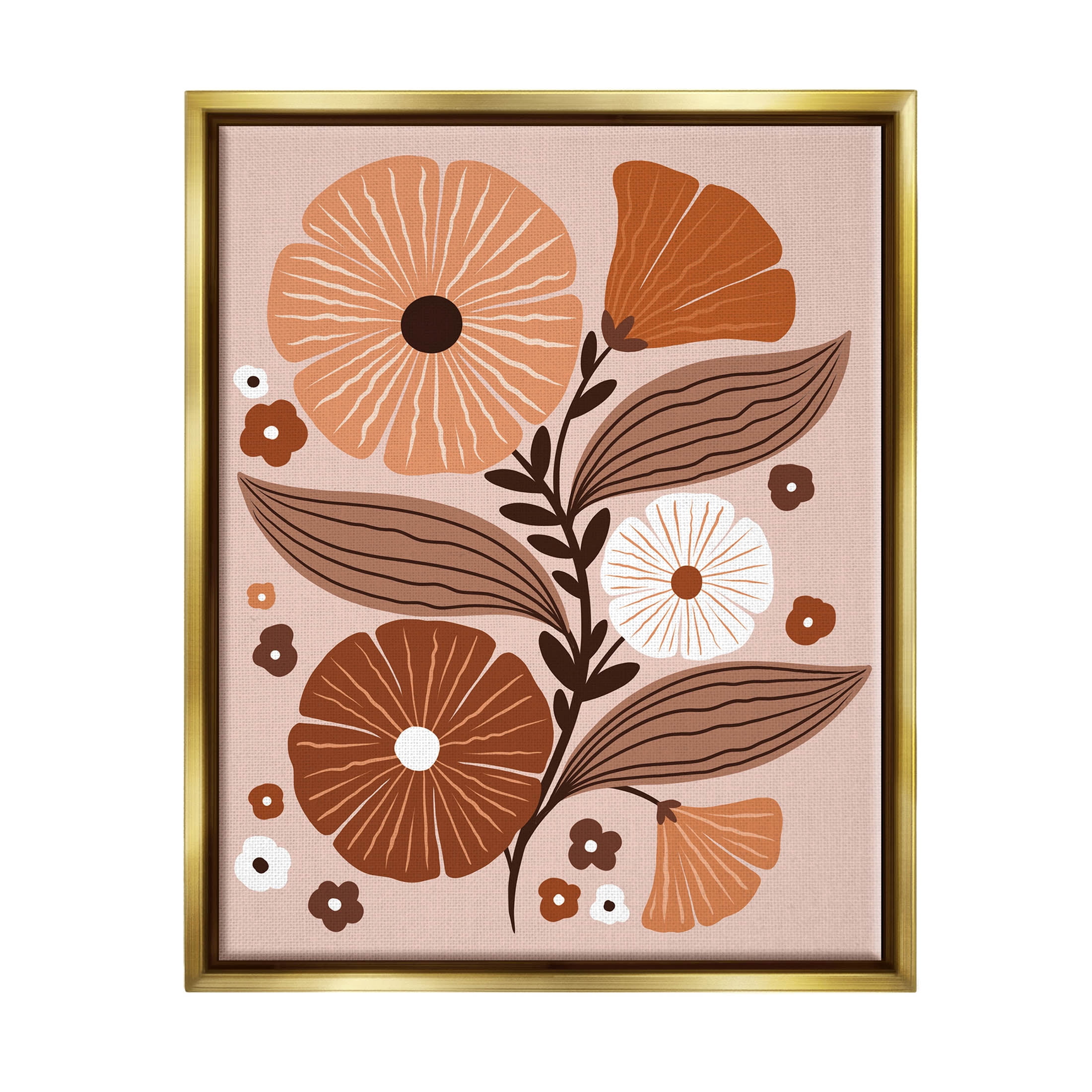 Neutral Tones Flower Shapes Botanical & Floral Graphic Art Metallic Gold Framed Art Print Wall Art
