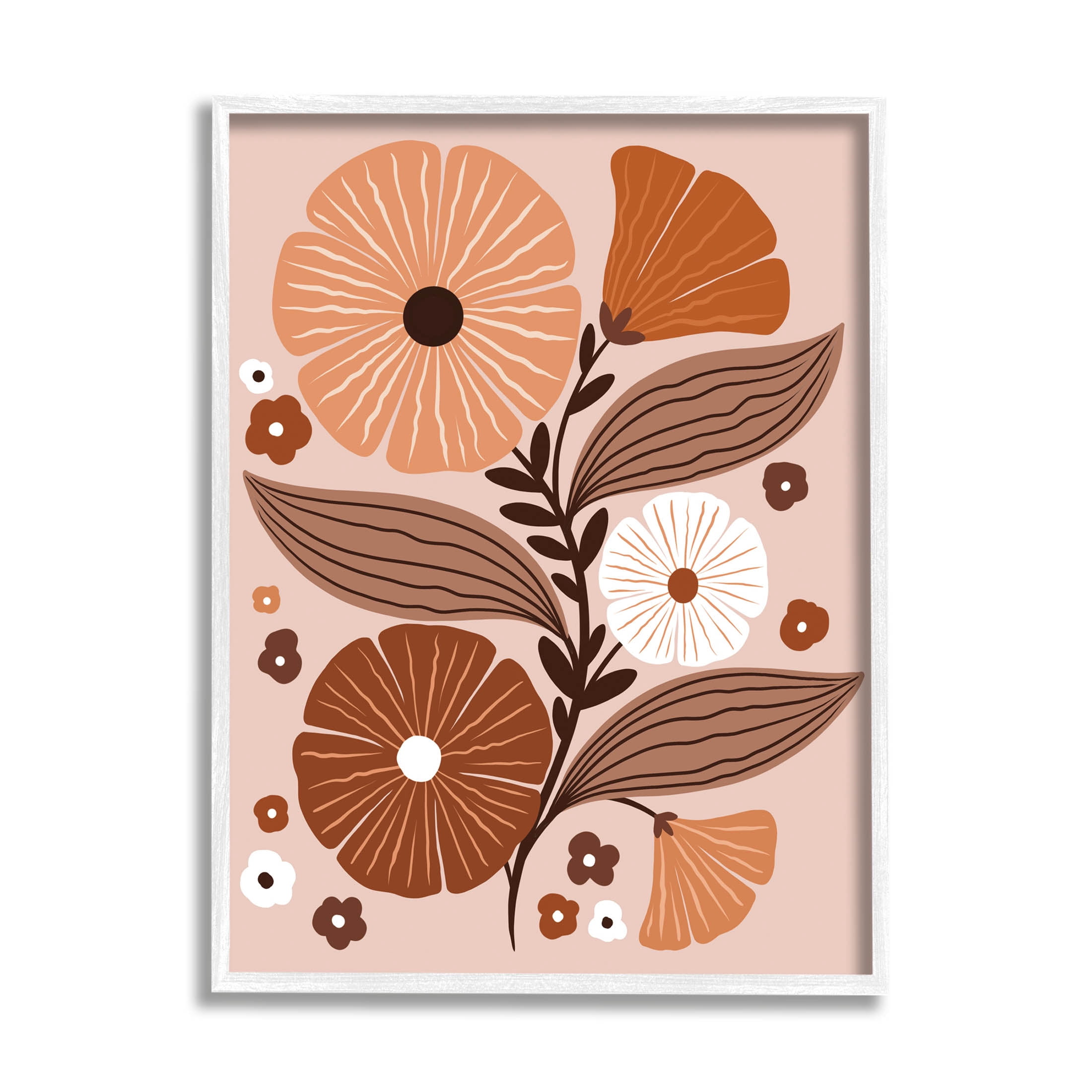 Neutral Tones Flower Shapes Botanical & Floral Graphic Art White Framed Art Print Wall Art