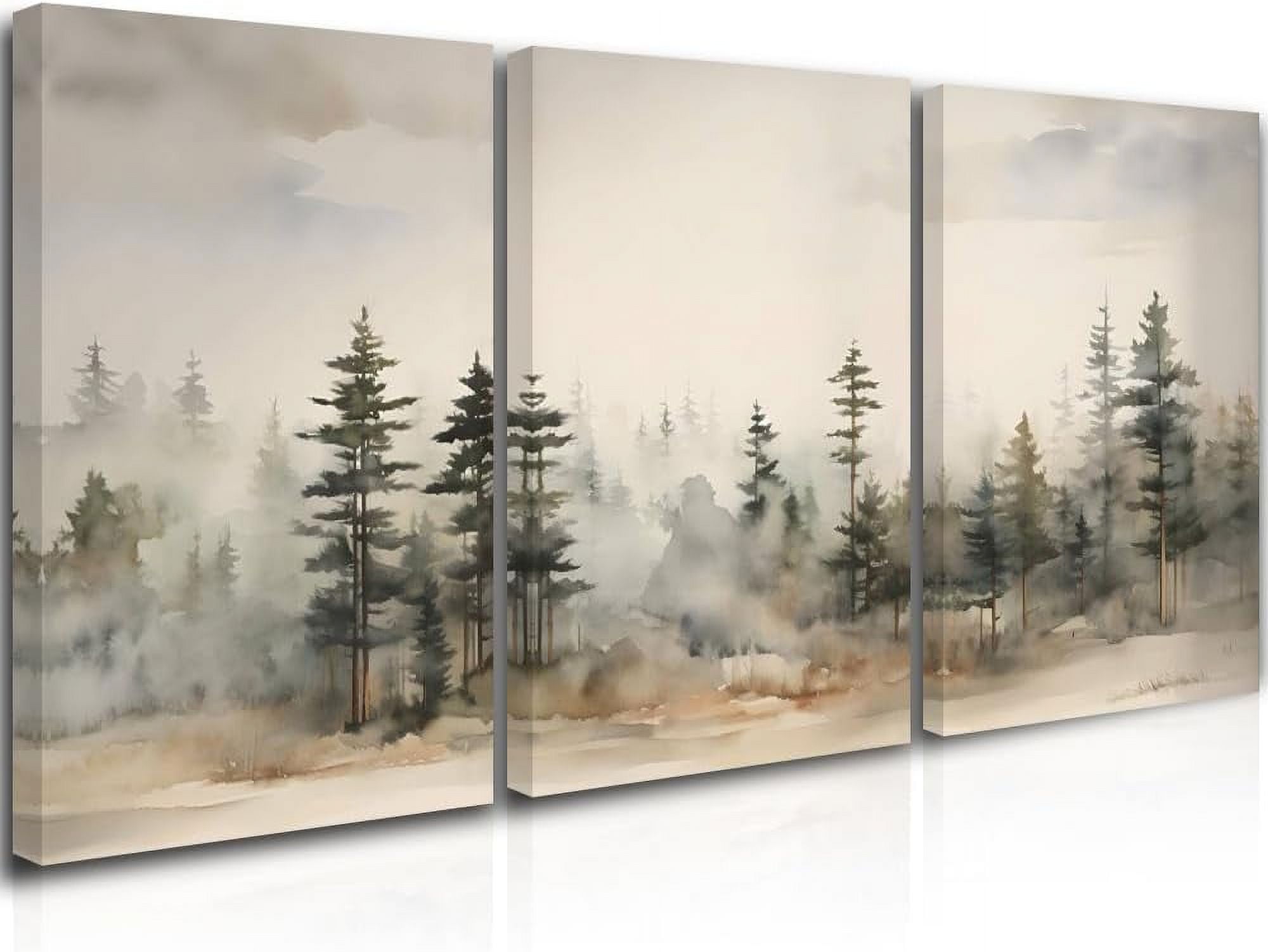 Neutral Tree Wall Art Farmhouse Forest Wall Decor for Bedroom 3 Panel