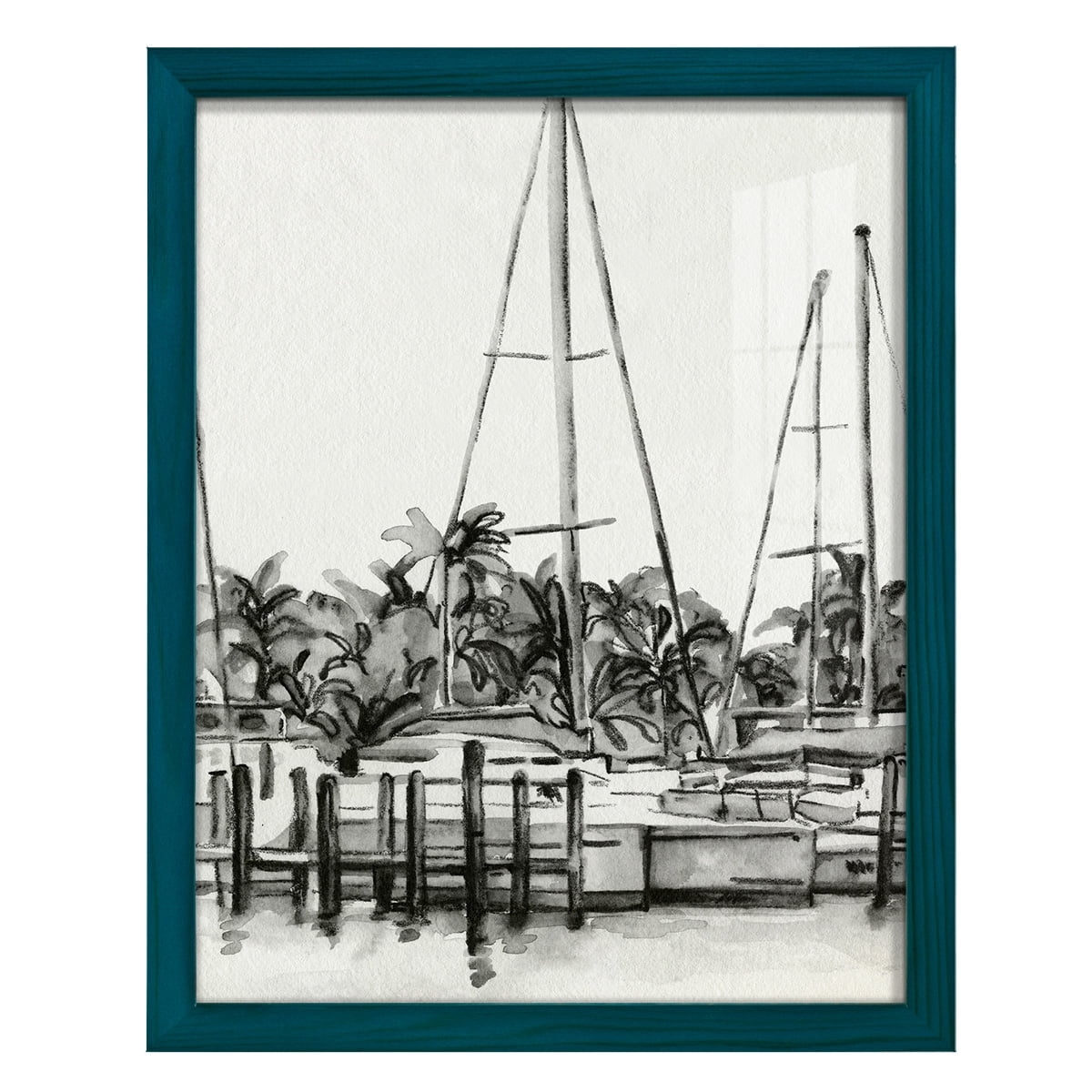 Neutral Tropics I - Framed Print w/glass - Ocean Blue