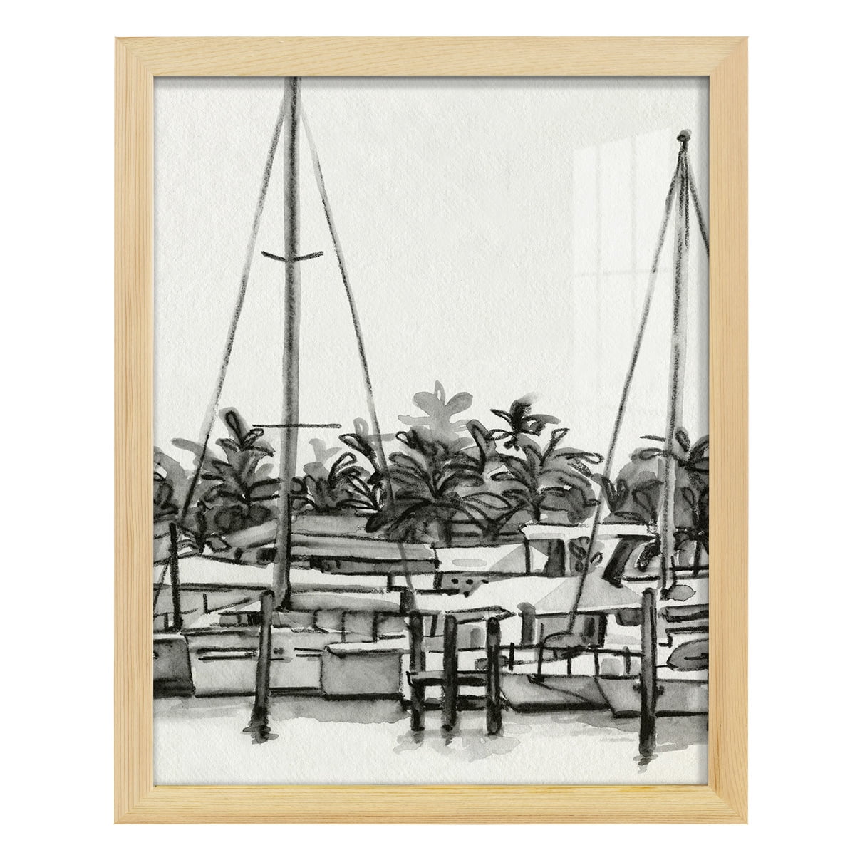 Neutral Tropics II - Framed Print w/glass - Natural Wood
