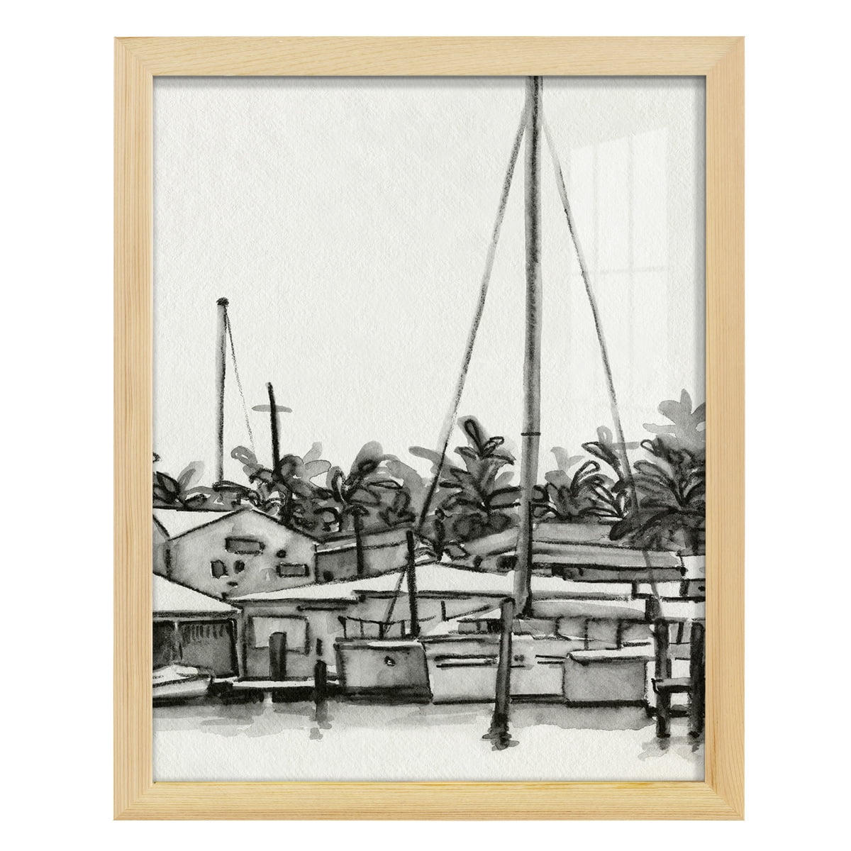 Neutral Tropics III - Framed Print w/glass - Natural Wood