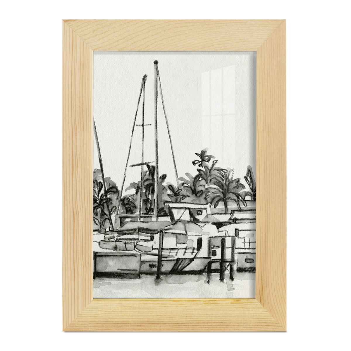 Neutral Tropics IV - Framed Print w/glass - Natural Wood