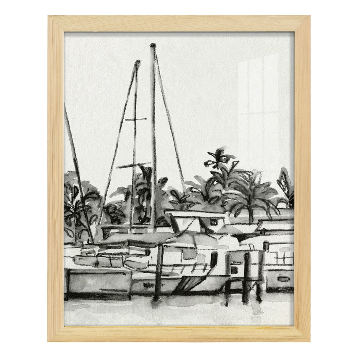 Neutral Tropics IV - Framed Print w/glass - Natural Wood