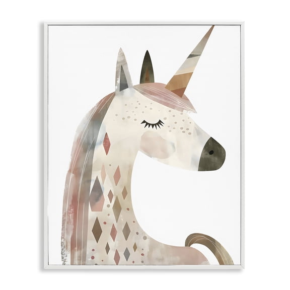 Stupell Industries Neutral Unicorn with Shapes White Framed Giclee Art, design by Creative Studio