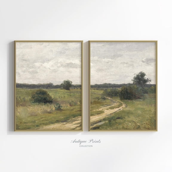 Neutral Vintage Fields Countryside Split Wall Art Set 2 Stretched Canvas 16x24