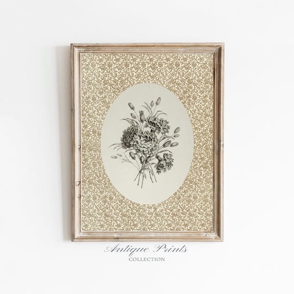Neutral Vintage Floral Wall Art, Cottage Nursery Art, Flower Drawing, Antique Botanical Pattern Print, Art 77 UNFRAMED Poster, 8x12