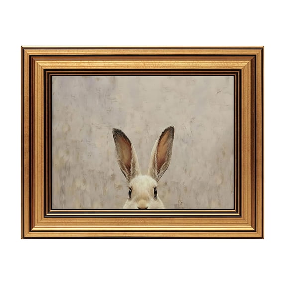 Neutral Vintage Rabbit Canvas Wall Art with Gold Frame - Rustic Easter Bunny Painting, Farmhouse Country Framed Artwork, Cute Whimsical Wall Decor for Bedroom, Nursery, Living Room, Bathroom