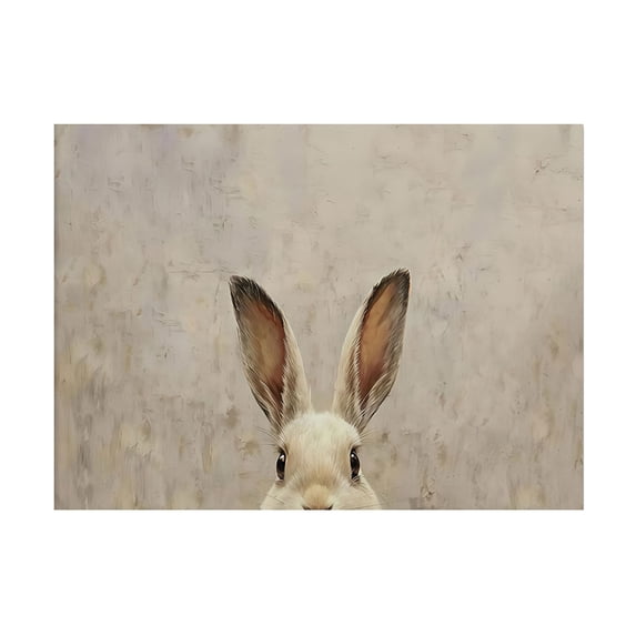 Neutral Vintage Rabbit Canvas Wall Art with Gold Frame - Rustic Easter Bunny Painting, Farmhouse Country Framed Artwork, Cute Whimsical Wall Decor for Bedroom, Nursery, Living Room, Bathroom