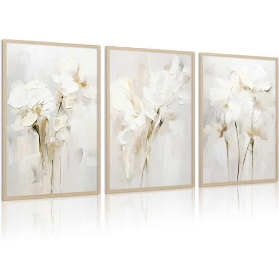Neutral Wall Art Abstract Floral Canvas Pictures Beige Flower Wall Decor Modern Painting Minimalist Poster Abstract Botanical Prints White Artwork for Bedroom Living Room 16x24x3 Inch Ready to Hang