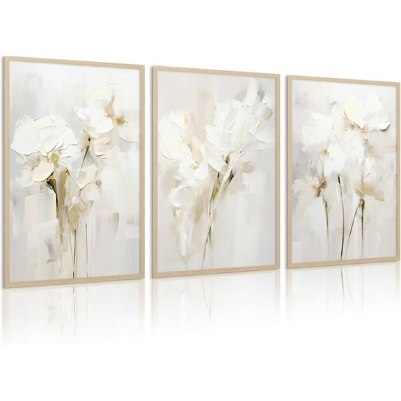 Neutral Wall Art Abstract Floral Canvas Pictures Beige Flower Wall Decor Modern Painting Minimalist Poster Abstract Botanical Prints White Artwork for Bedroom Living Room 16x24x3 Inch Ready to Hang