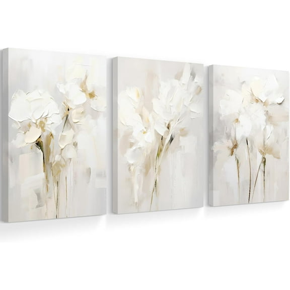 Neutral Wall Art Abstract Floral Canvas Pictures Beige Flower Wall Decor Modern Painting Minimalist Poster Abstract Botanical Prints White Artwork for Bedroom Living Room 12x16 Inch Und Set of 3