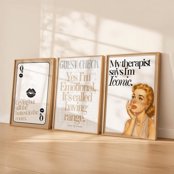 Neutral Wall Art Emotional Girl Quote Vintage Crying Woman Art Beige Aesthetic Bedroom Decor Set 3 Unframed Paper Print 8x12