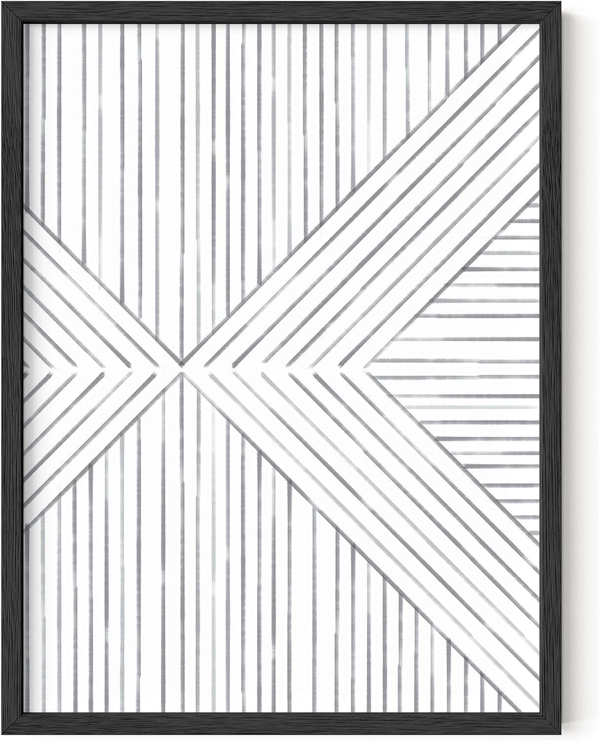 Neutral Geometric Abstract Line Art Print in Black Frame